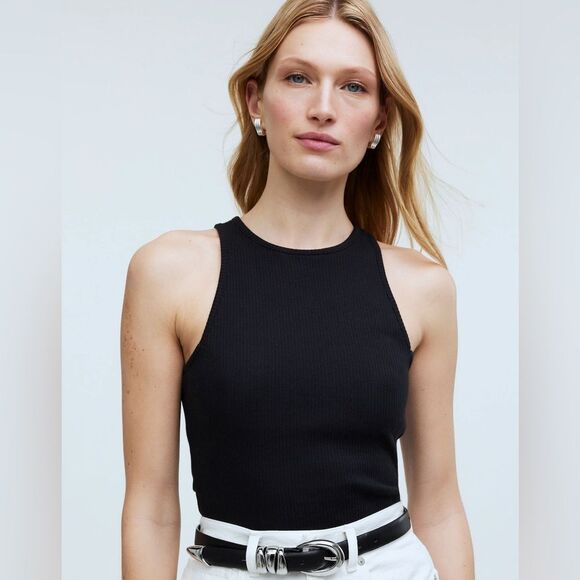 Madewell NWT Highneck Tank With Shelf Bra in Sleekhold Size Small in True Black - Picture 1 of 8